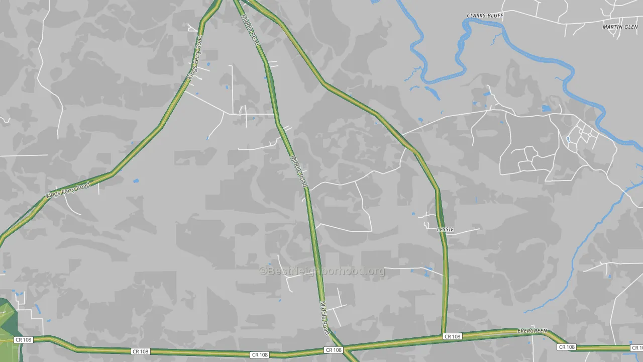 Lessie, FL Map of Noise Levels in Lessie