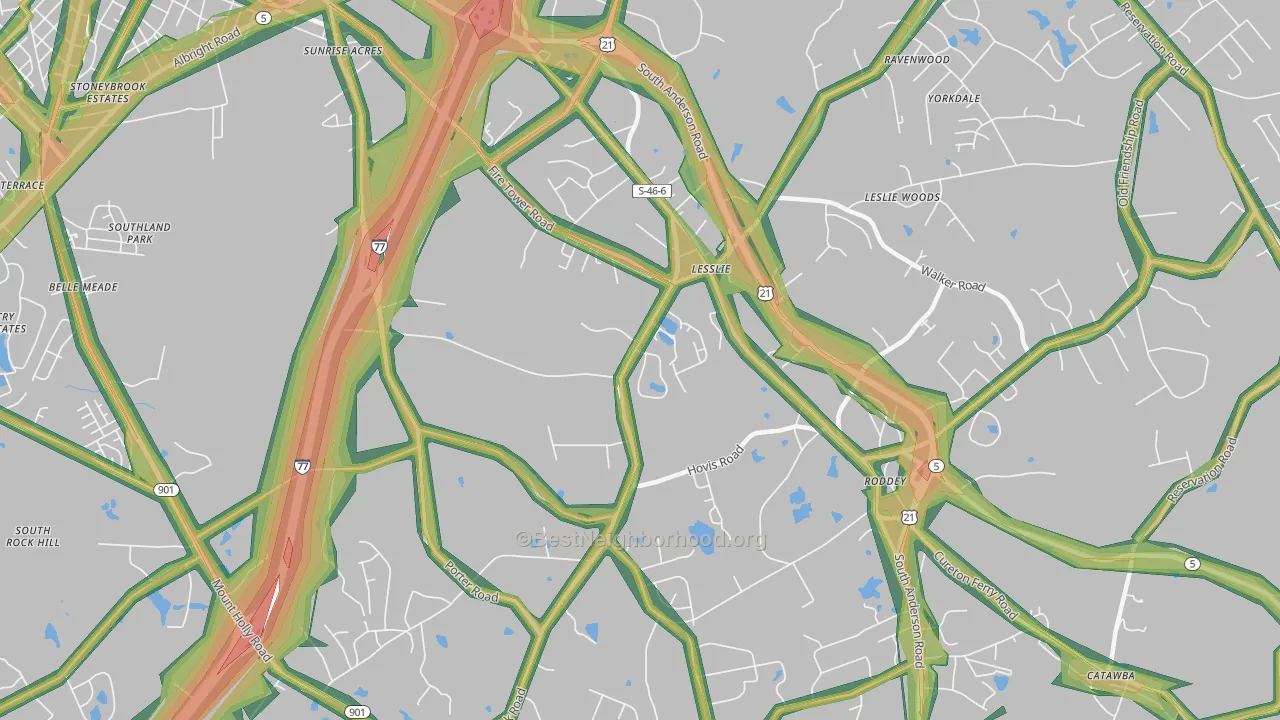 Lesslie, SC Map of Noise Levels in Lesslie