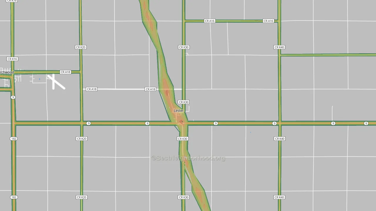 Lester, IA Map of Noise Levels in Lester
