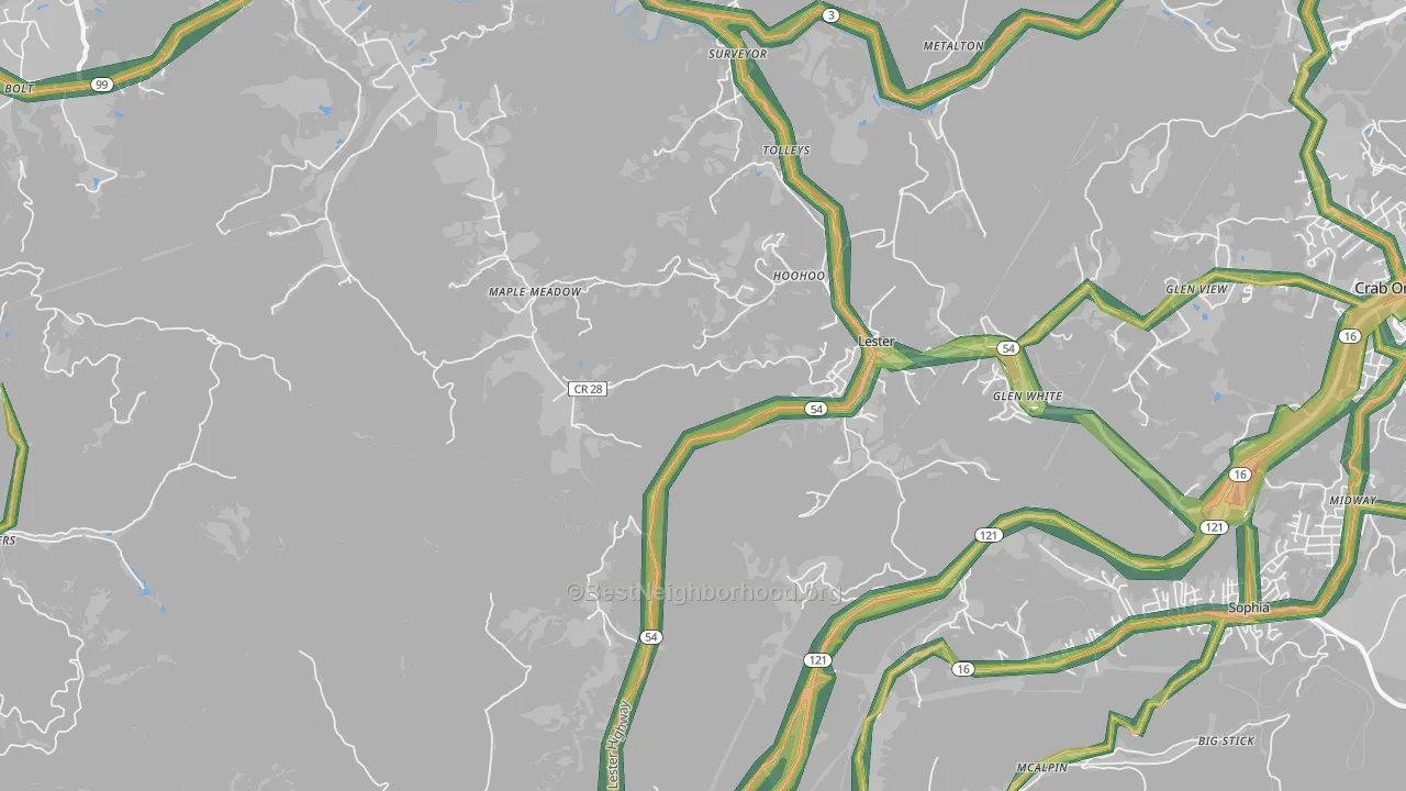 Lester, WV Map of Noise Levels in Lester