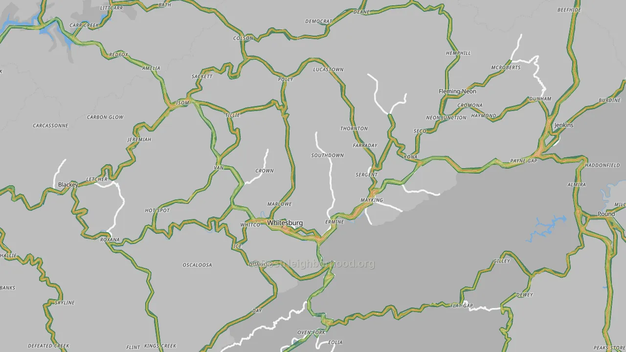 Letcher County, KY Map of Noise Levels in Letcher County