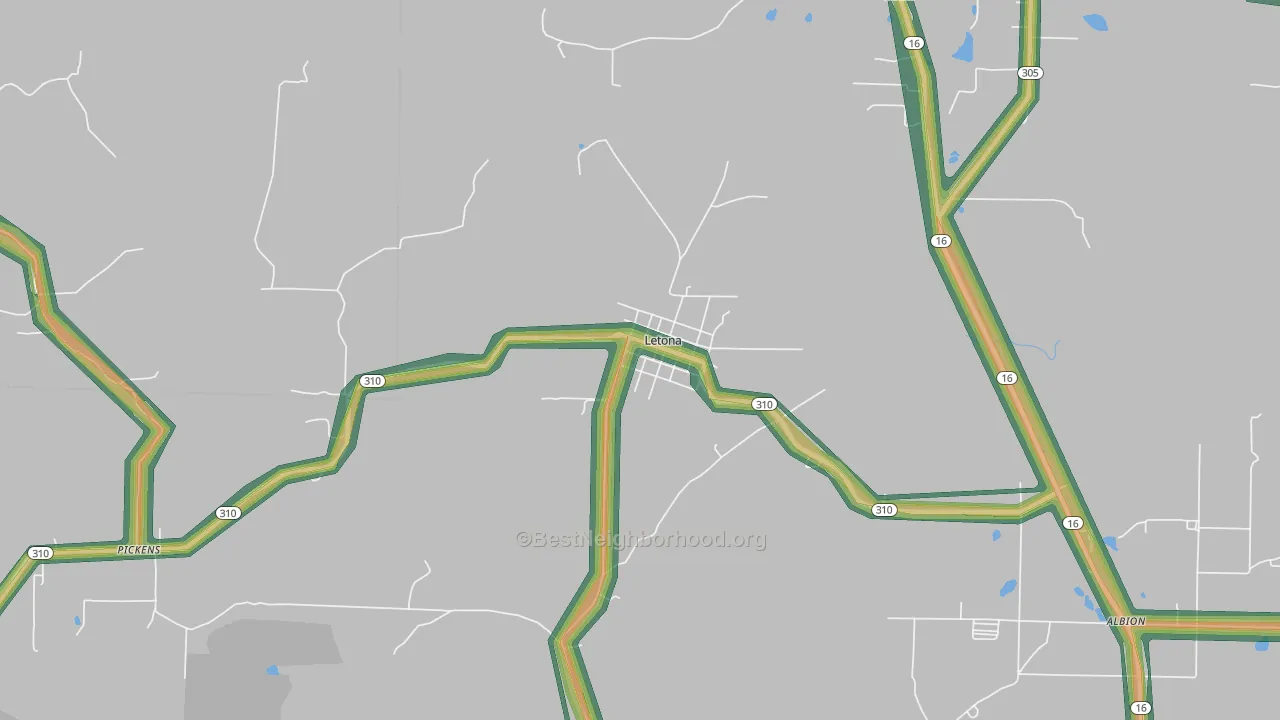 Letona, AR Map of Noise Levels in Letona