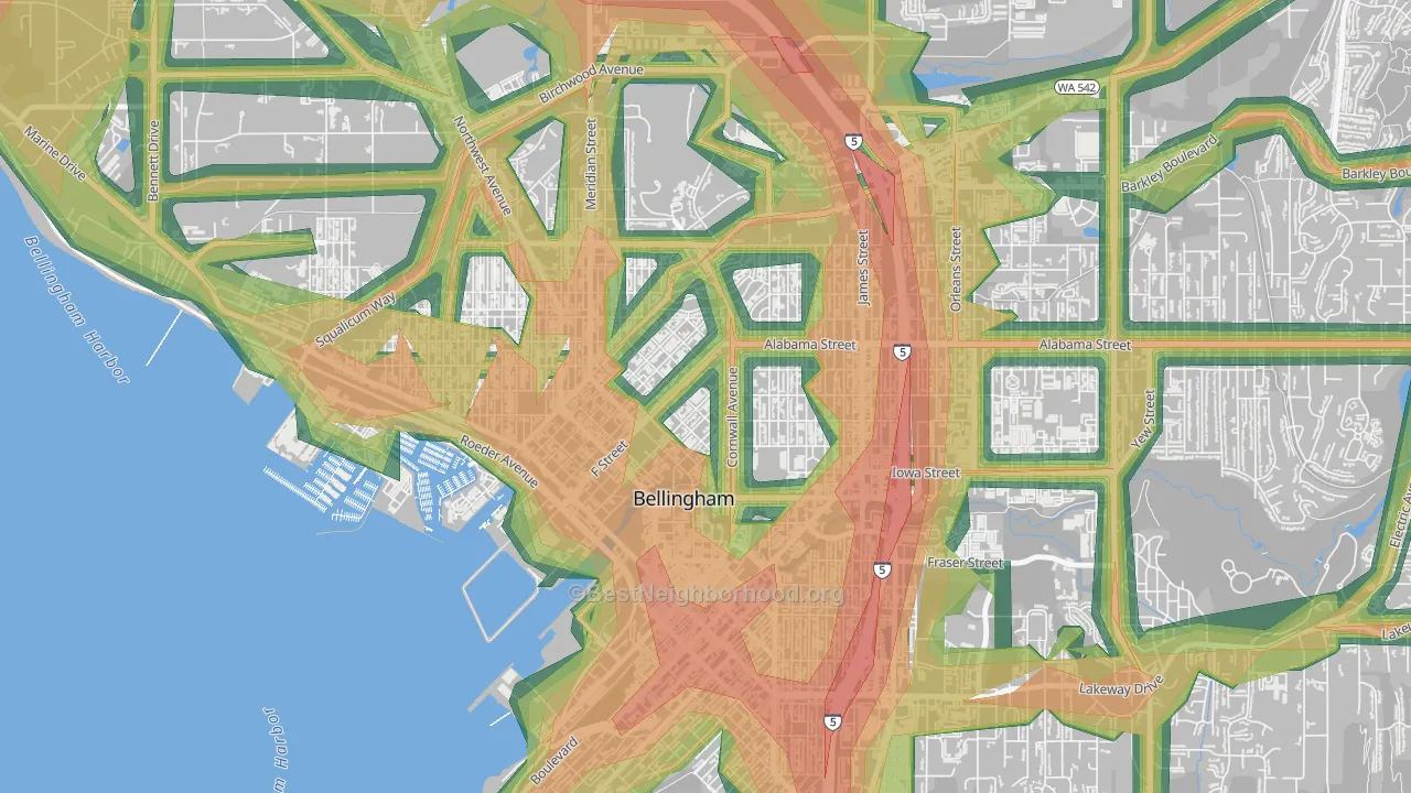 Lettered Streets, Bellingham, WA Map of Noise Levels in Lettered Streets