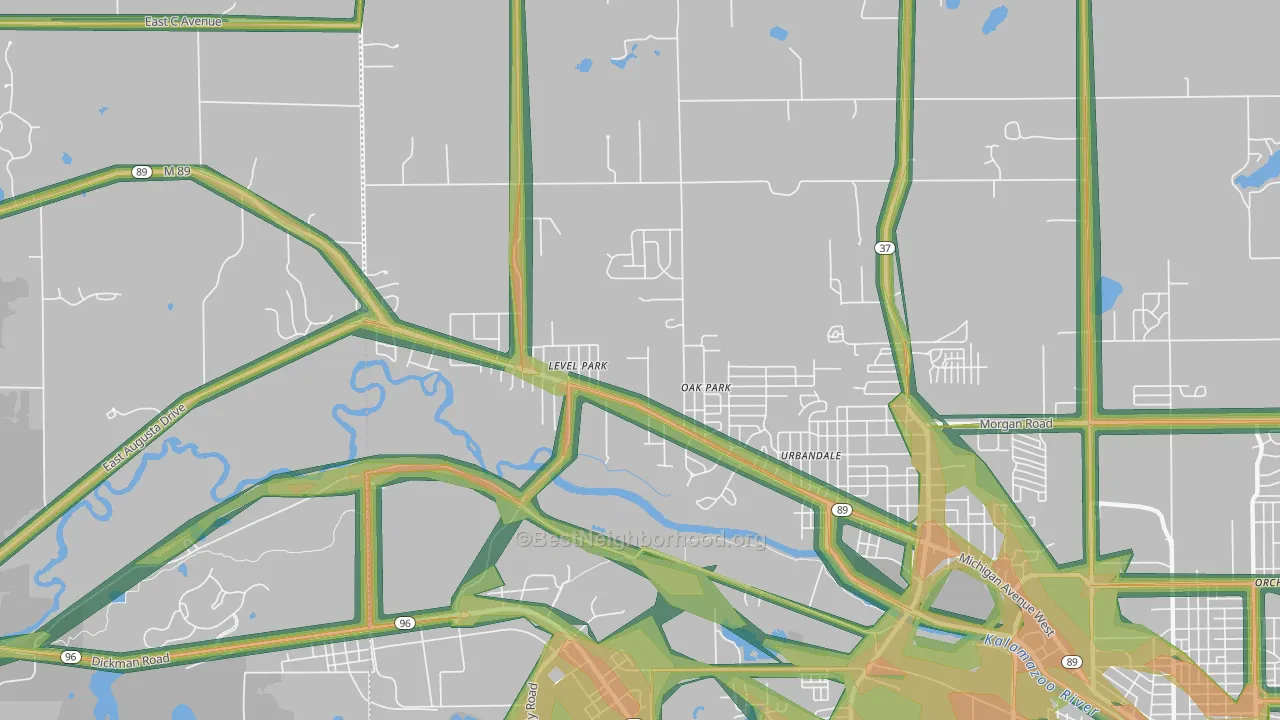 Level Park-Oak Park, MI Map of Noise Levels in Level Park-Oak Park