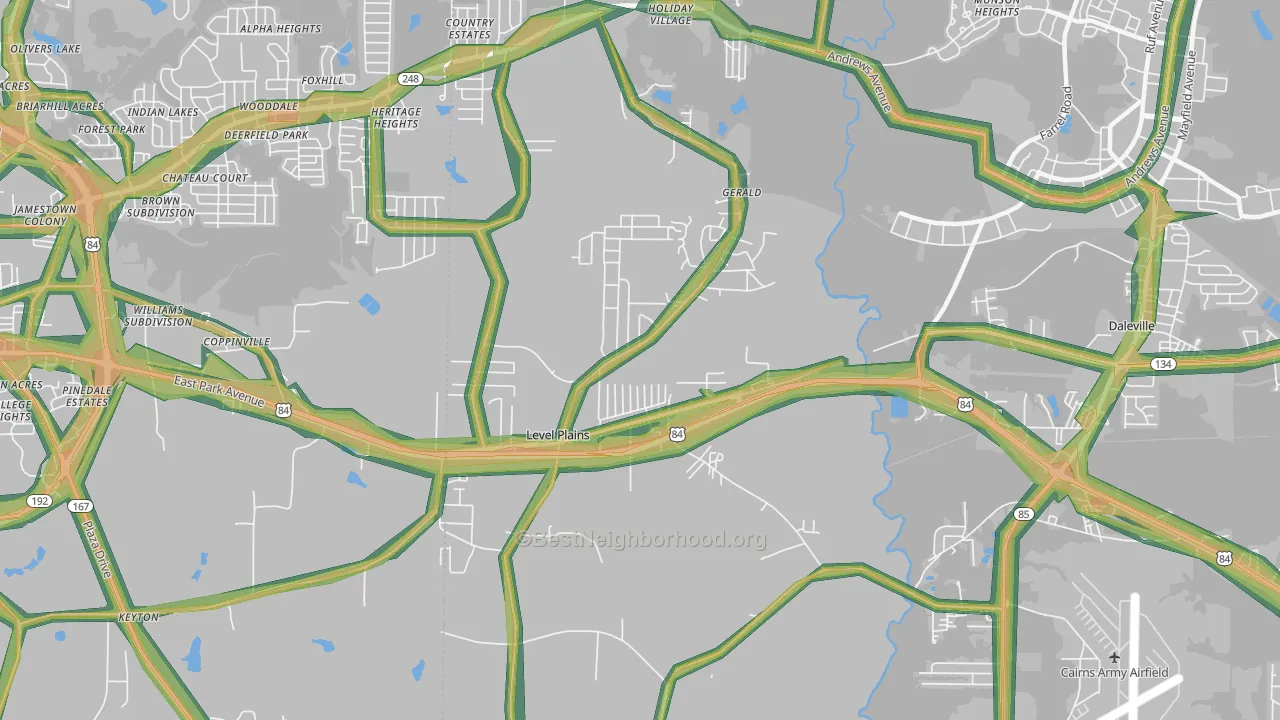 Level Plains, AL Map of Noise Levels in Level Plains