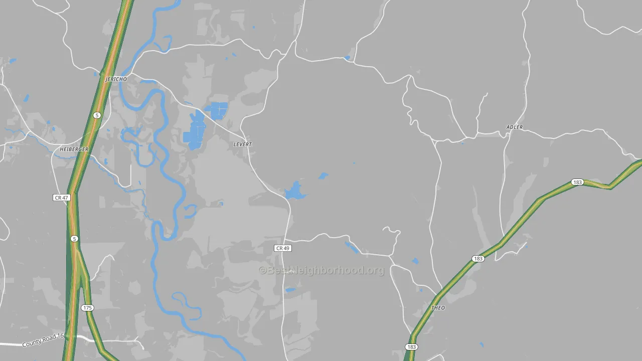 Levert, AL Map of Noise Levels in Levert