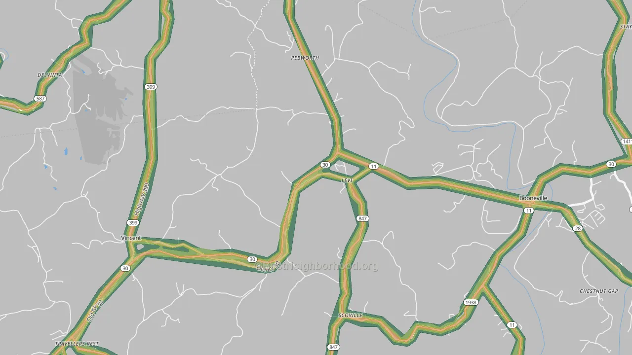 Levi, KY Map of Noise Levels in Levi