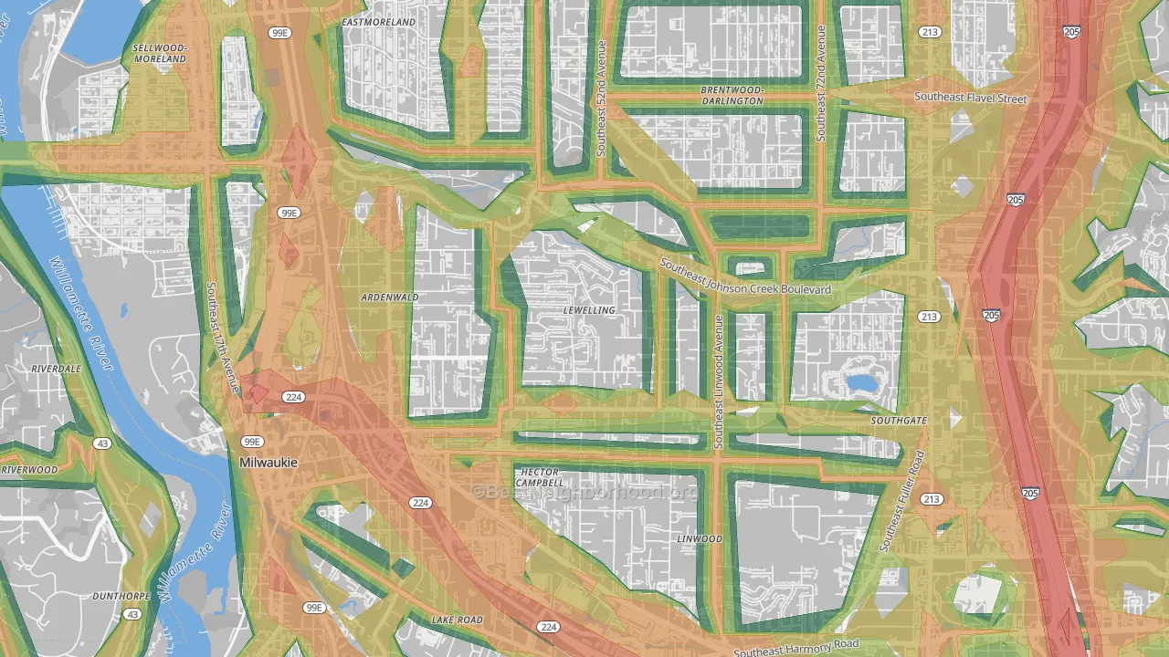 Lewelling, Milwaukie, OR Map of Noise Levels in Lewelling