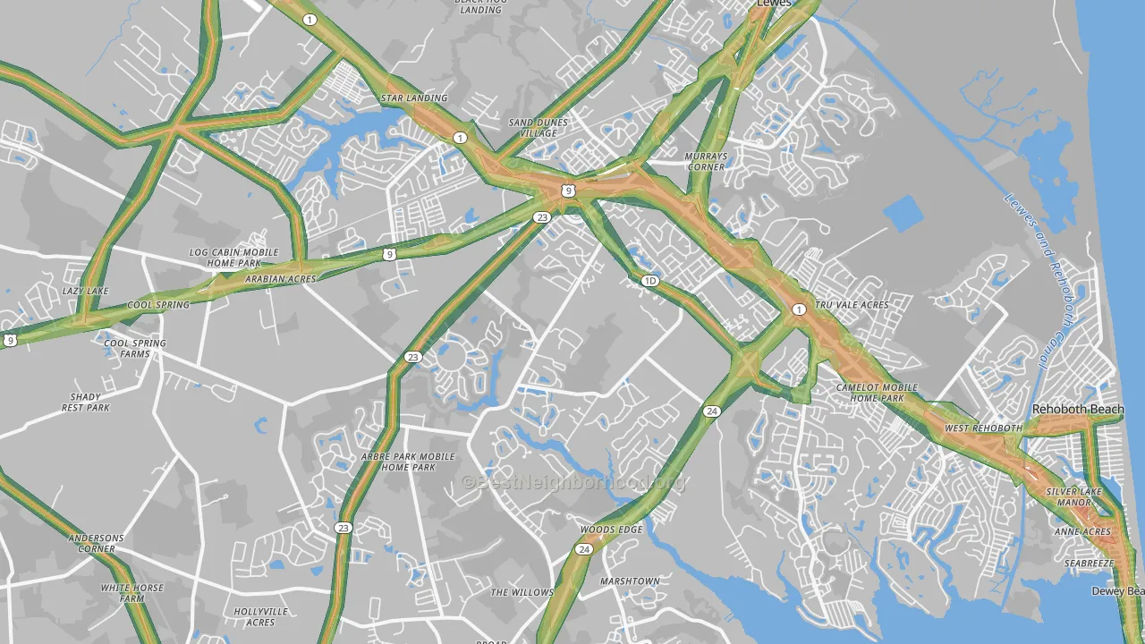 Lewes, DE Map of Noise Levels in Lewes