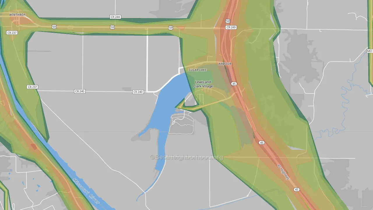 Lewis and Clark Village, MO Map of Noise Levels in Lewis and Clark Village