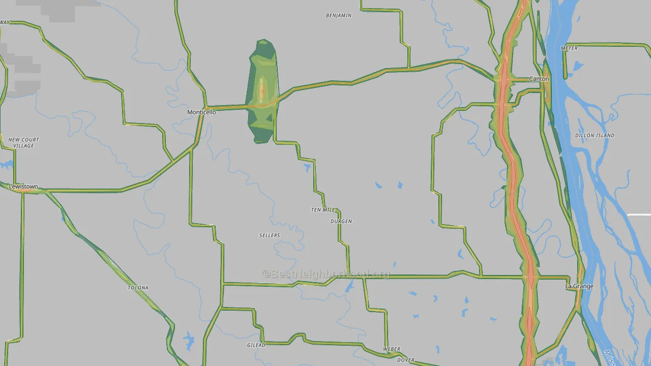 Lewis County, MO Map of Noise Levels in Lewis County
