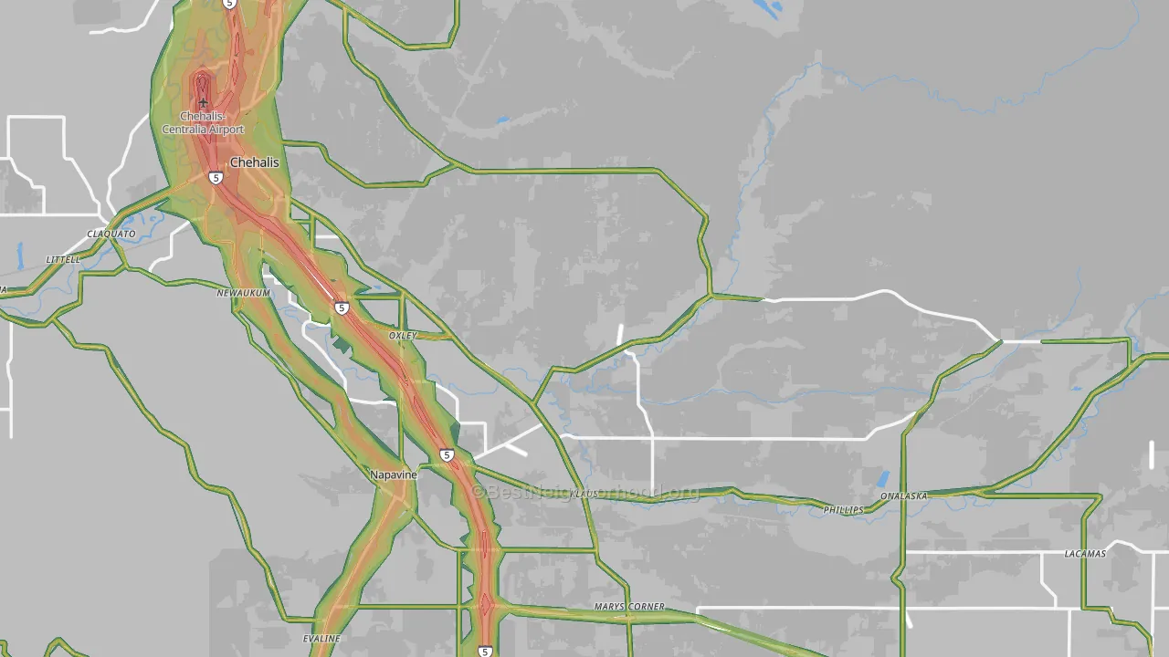 Lewis County, WA Map of Noise Levels in Lewis County