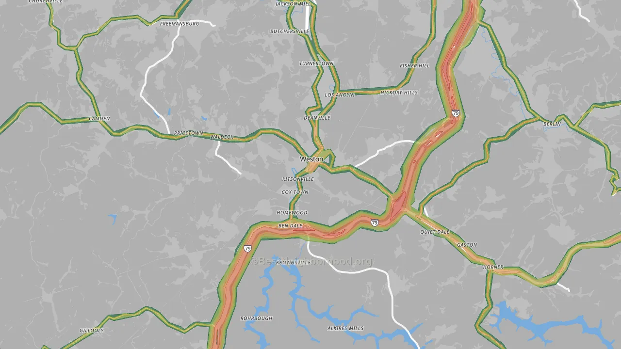 Lewis County, WV Map of Noise Levels in Lewis County