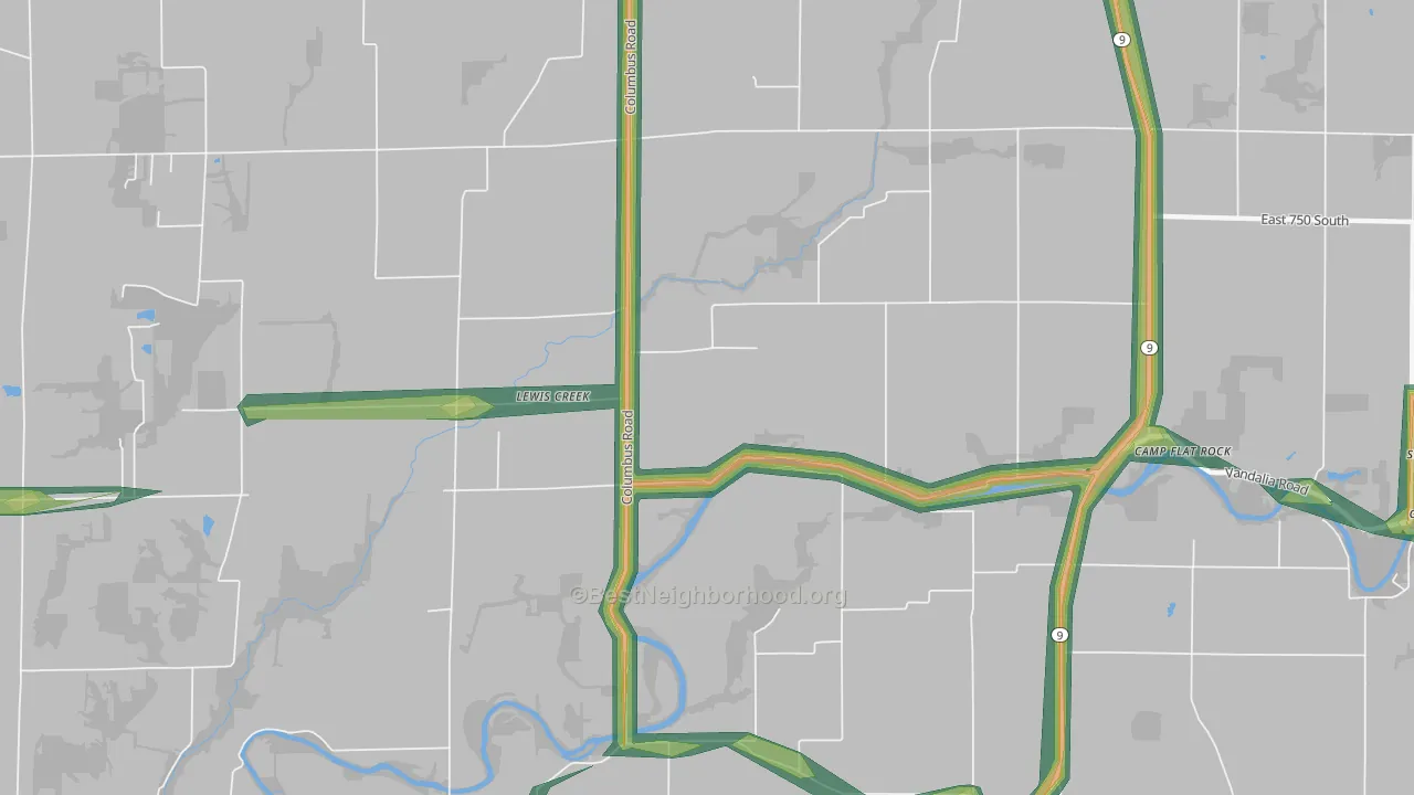 Lewis Creek, IN Map of Noise Levels in Lewis Creek
