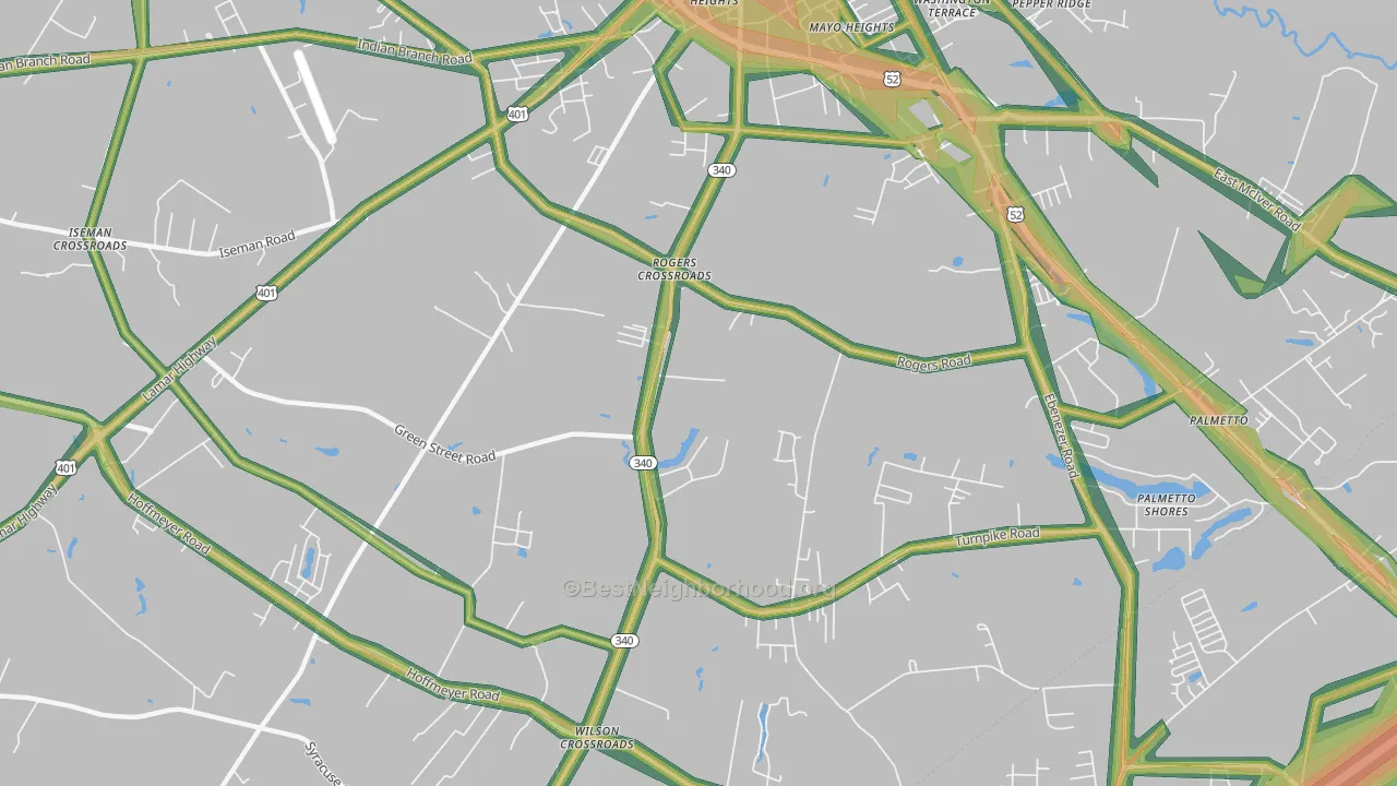 Lewis Crossroads, SC Map of Noise Levels in Lewis Crossroads