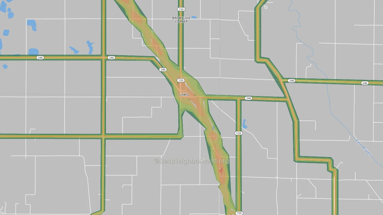 Lewis, IN Map of Noise Levels in Lewis