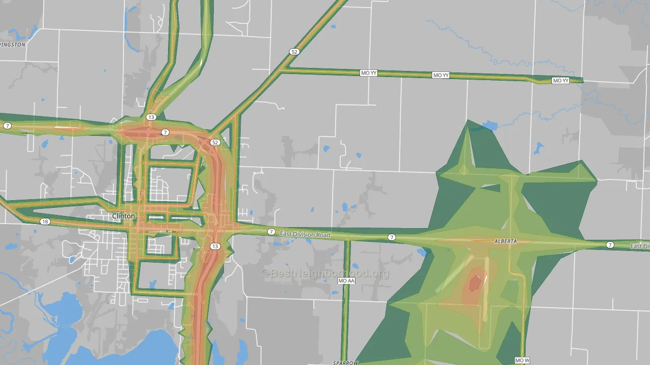 Lewis, MO Map of Noise Levels in Lewis