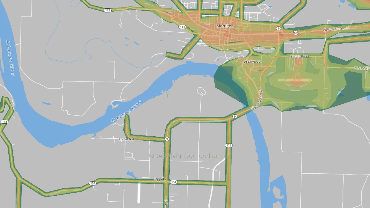 Lewisburg, AR Map of Noise Levels in Lewisburg