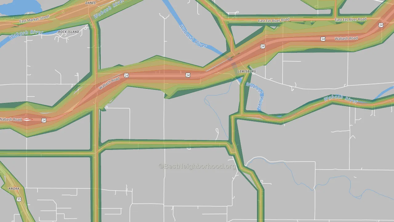 Lewisburg, IN Map of Noise Levels in Lewisburg