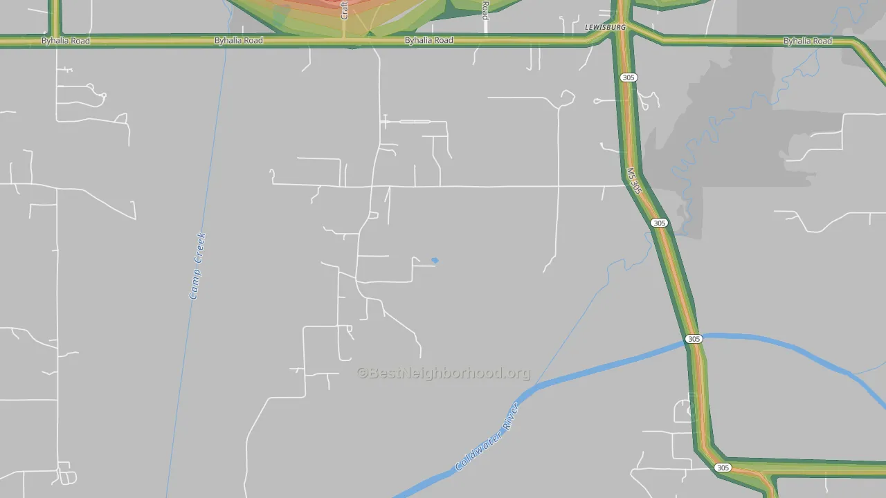 Lewisburg, MS Map of Noise Levels in Lewisburg
