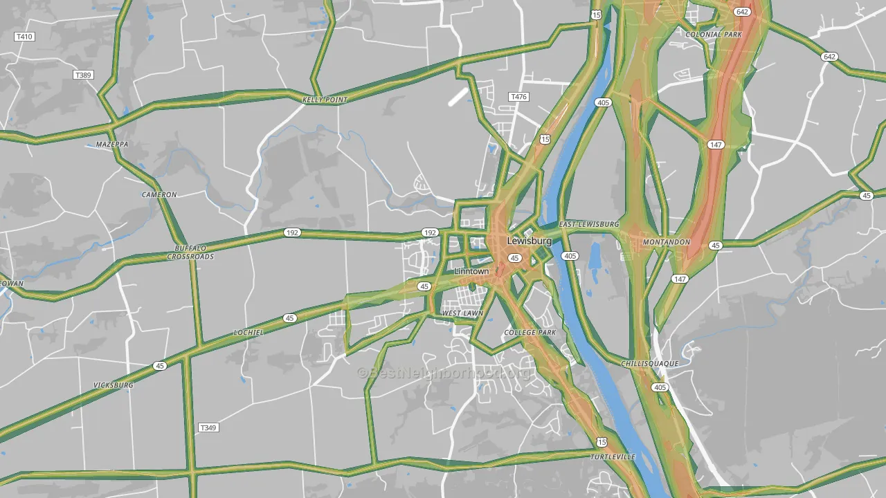 Lewisburg, PA Map of Noise Levels in Lewisburg