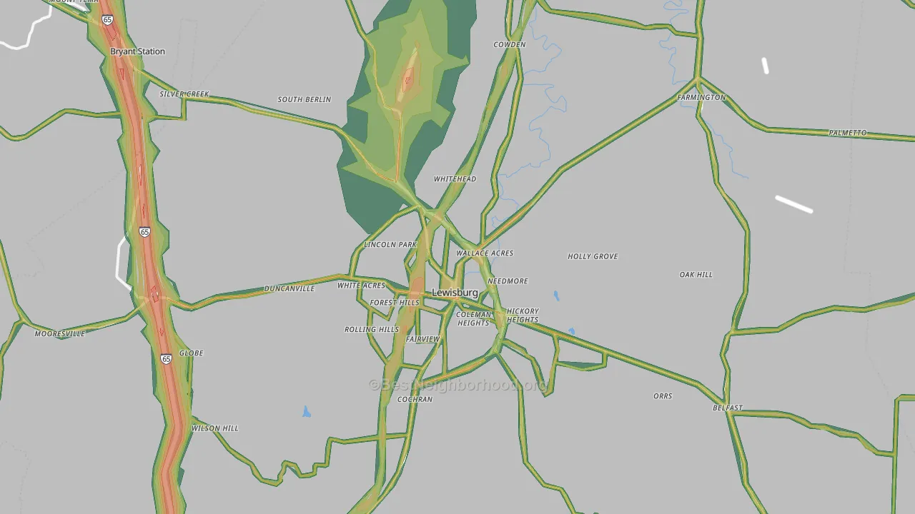 Lewisburg, TN Map of Noise Levels in Lewisburg