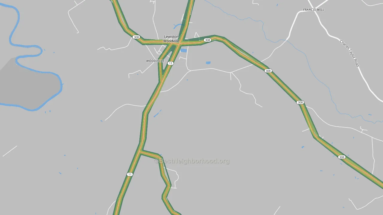 Lewiston Woodville, NC Map of Noise Levels in Lewiston Woodville