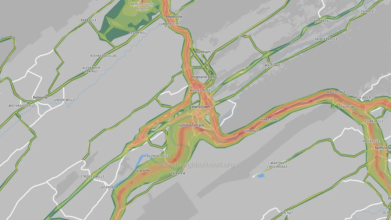 Lewistown, PA Map of Noise Levels in Lewistown