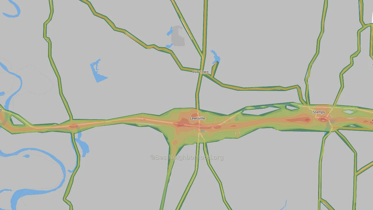 Lewisville, AR Map of Noise Levels in Lewisville