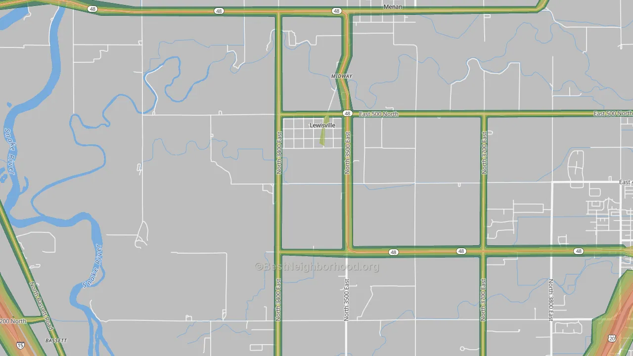 Lewisville, ID Map of Noise Levels in Lewisville