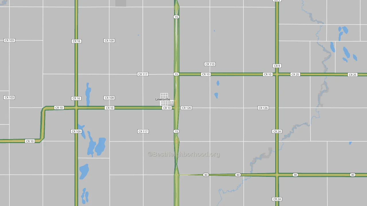 Lewisville, MN Map of Noise Levels in Lewisville