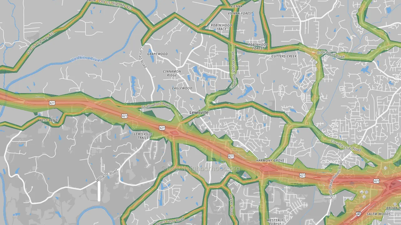 Lewisville, NC Map of Noise Levels in Lewisville