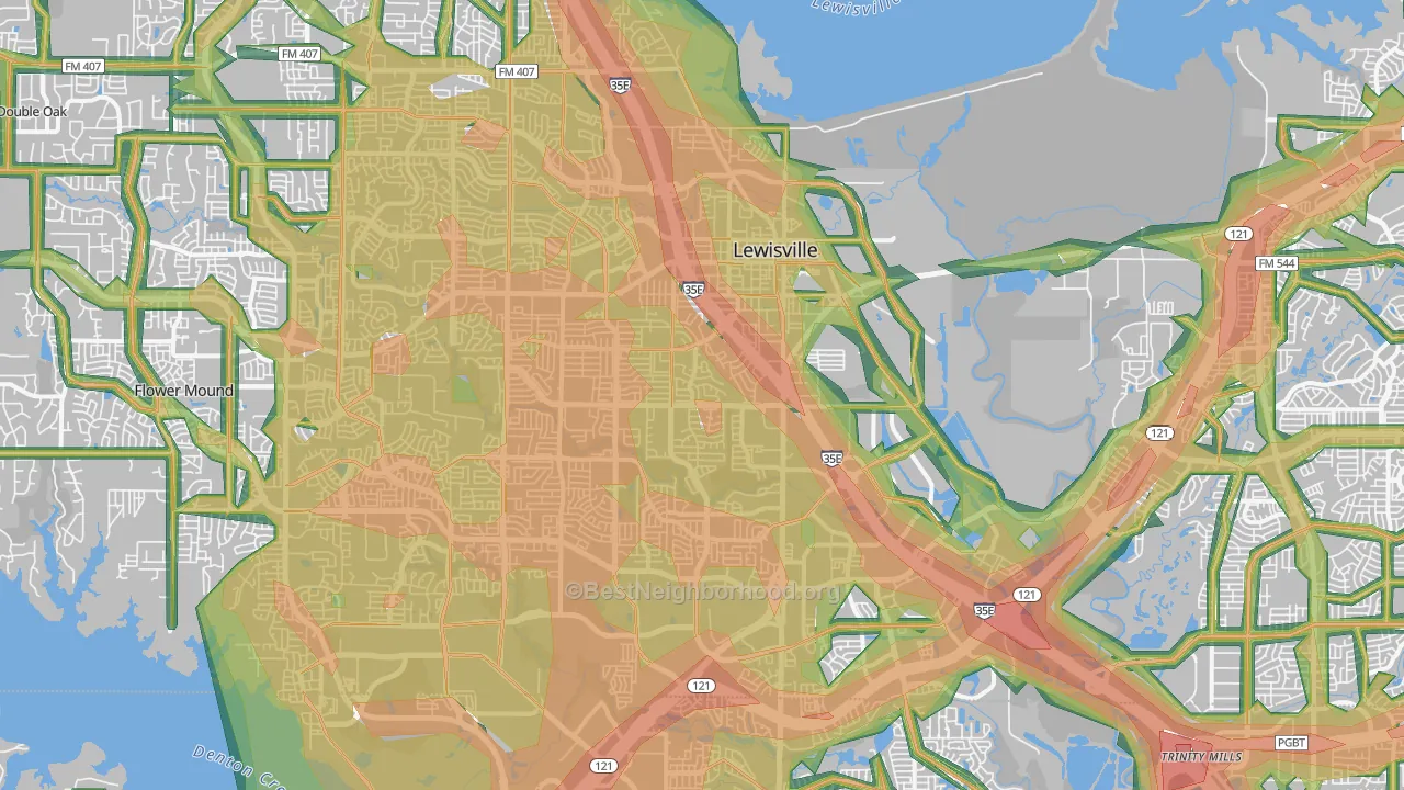 Lewisville, TX Map of Noise Levels in Lewisville