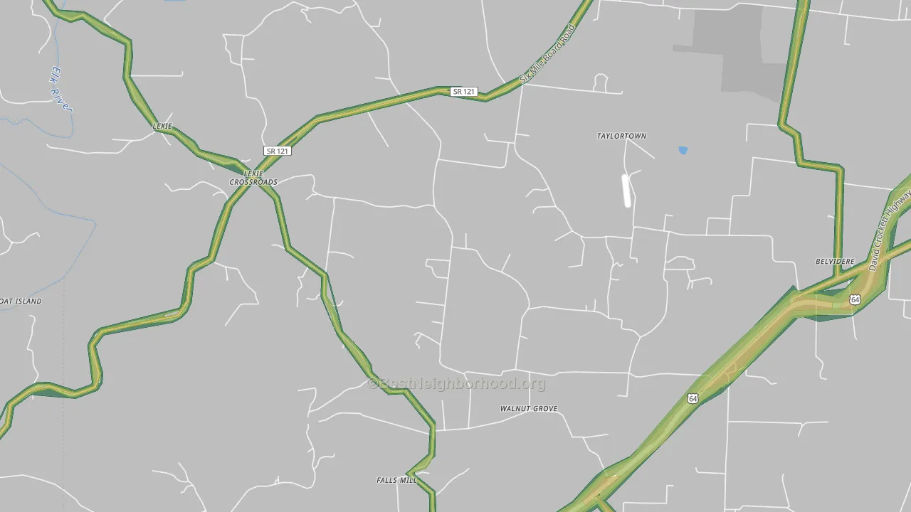 Lexie Crossroads, TN Map of Noise Levels in Lexie Crossroads
