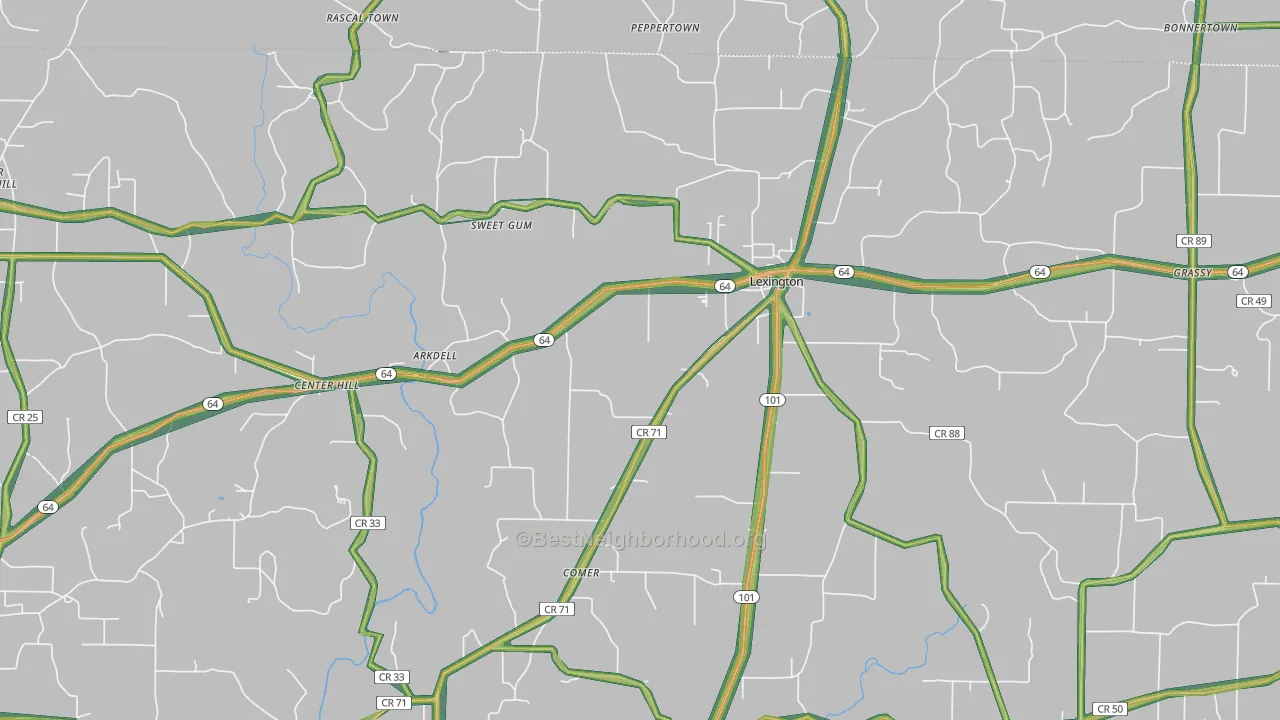 Lexington, AL Map of Noise Levels in Lexington