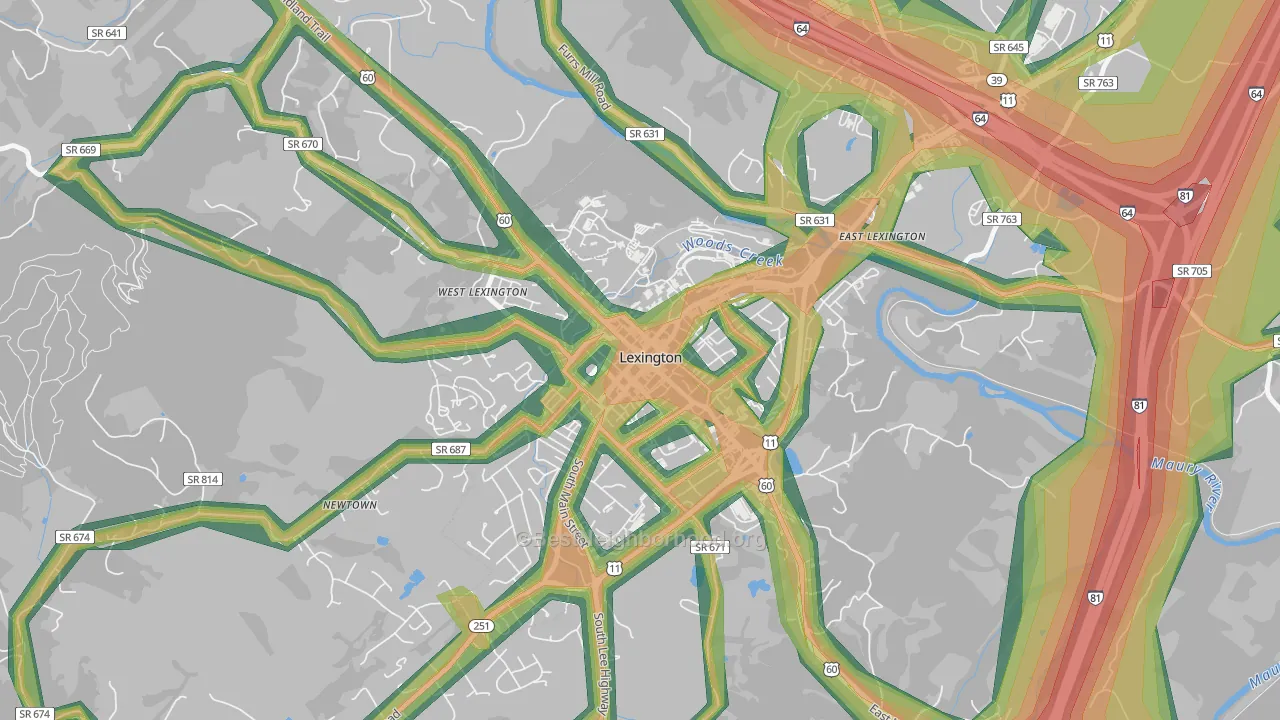 Lexington City, VA Map of Noise Levels in Lexington City