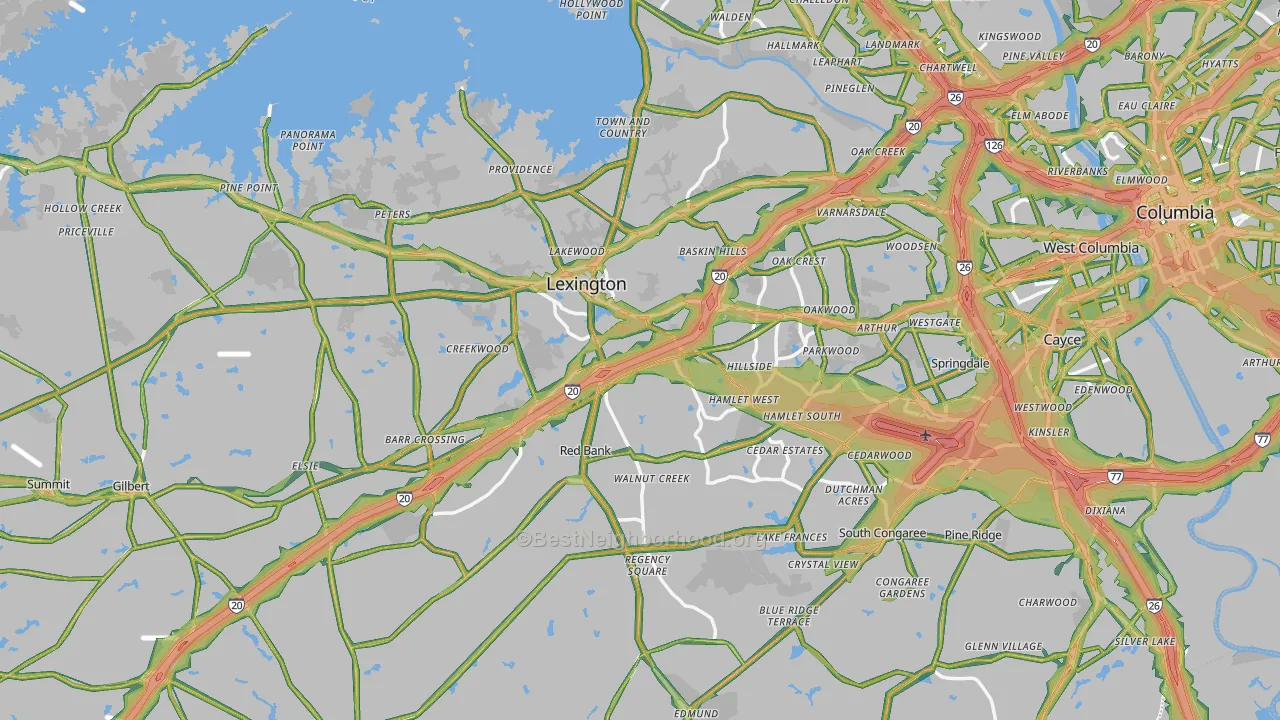 Lexington County, SC Map of Noise Levels in Lexington County