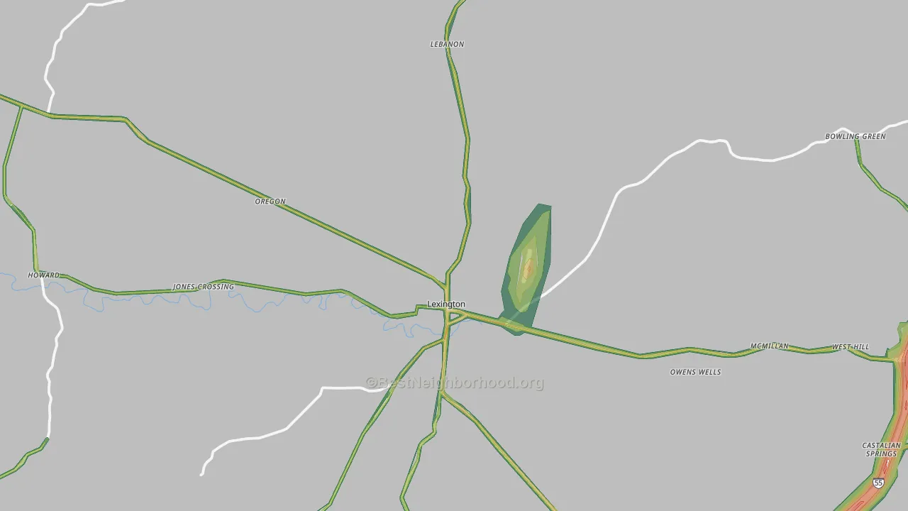 Lexington, MS Map of Noise Levels in Lexington