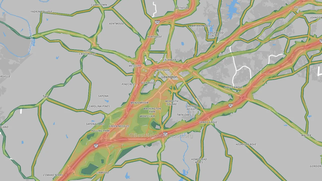 Lexington, NC Map of Noise Levels in Lexington