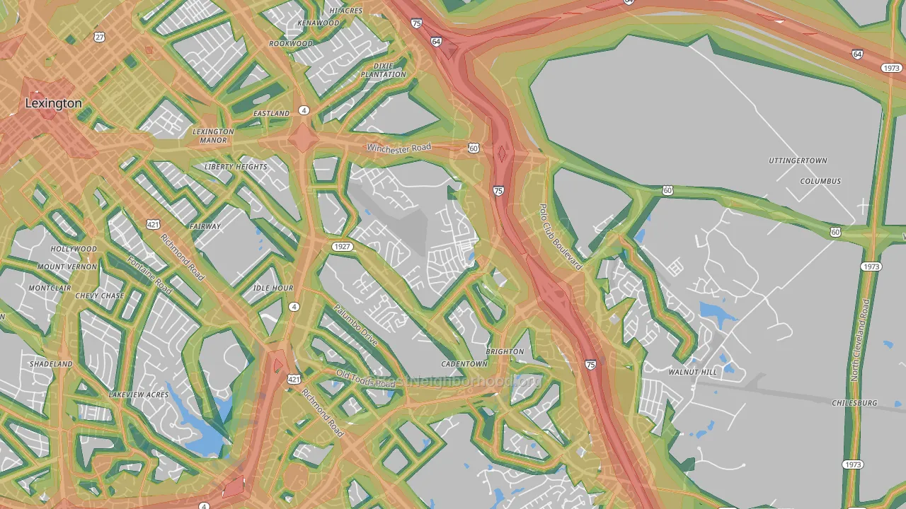 Liberty Area, Lexington, KY Map of Noise Levels in Liberty Area