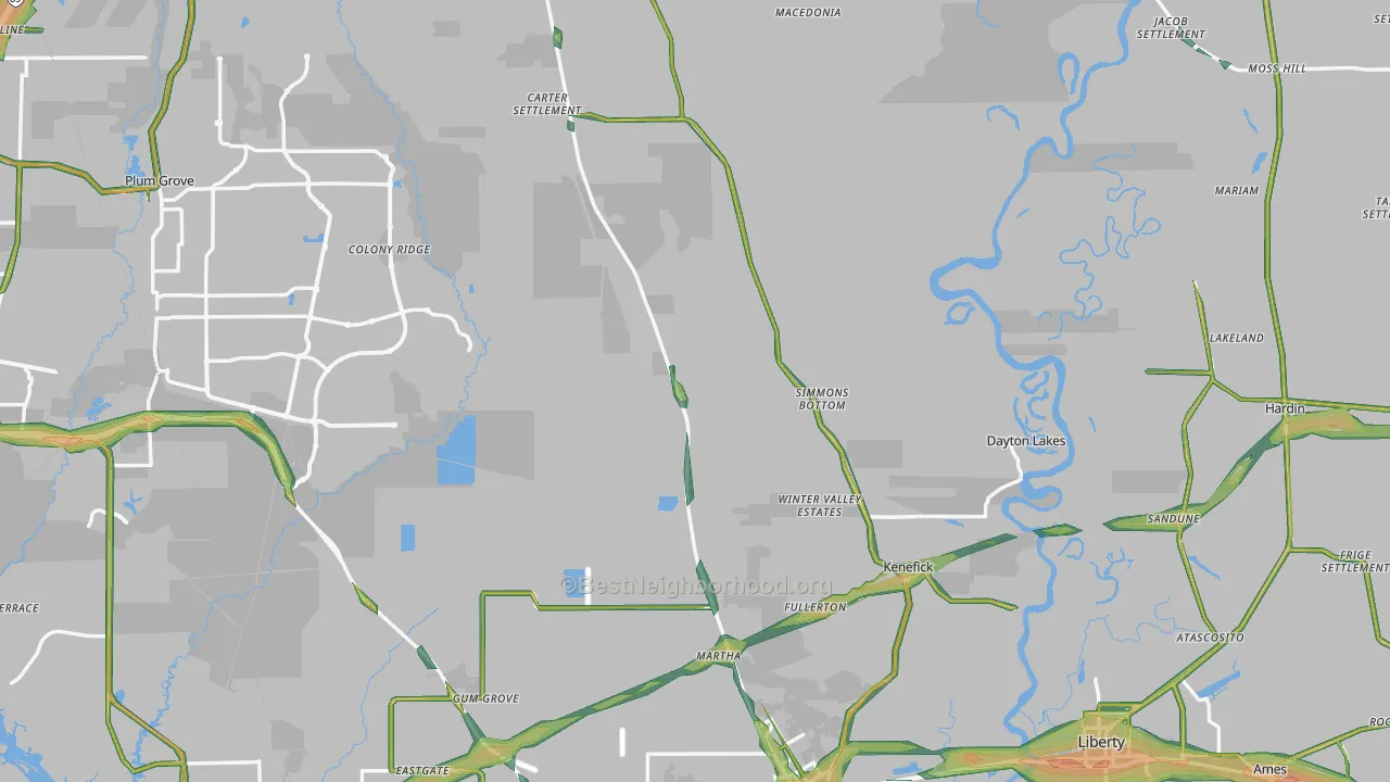 Liberty County, TX Map of Noise Levels in Liberty County