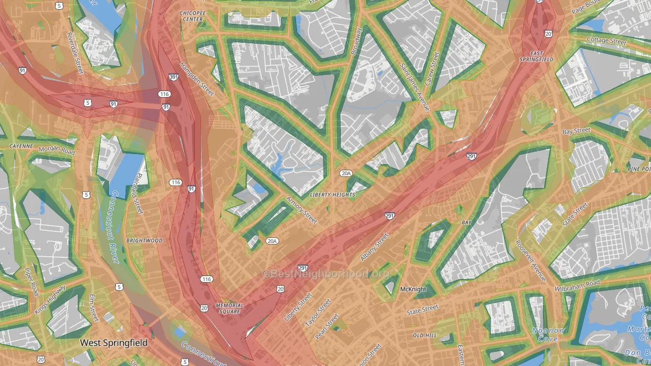 Liberty Heights, Springfield, MA Map of Noise Levels in Liberty Heights