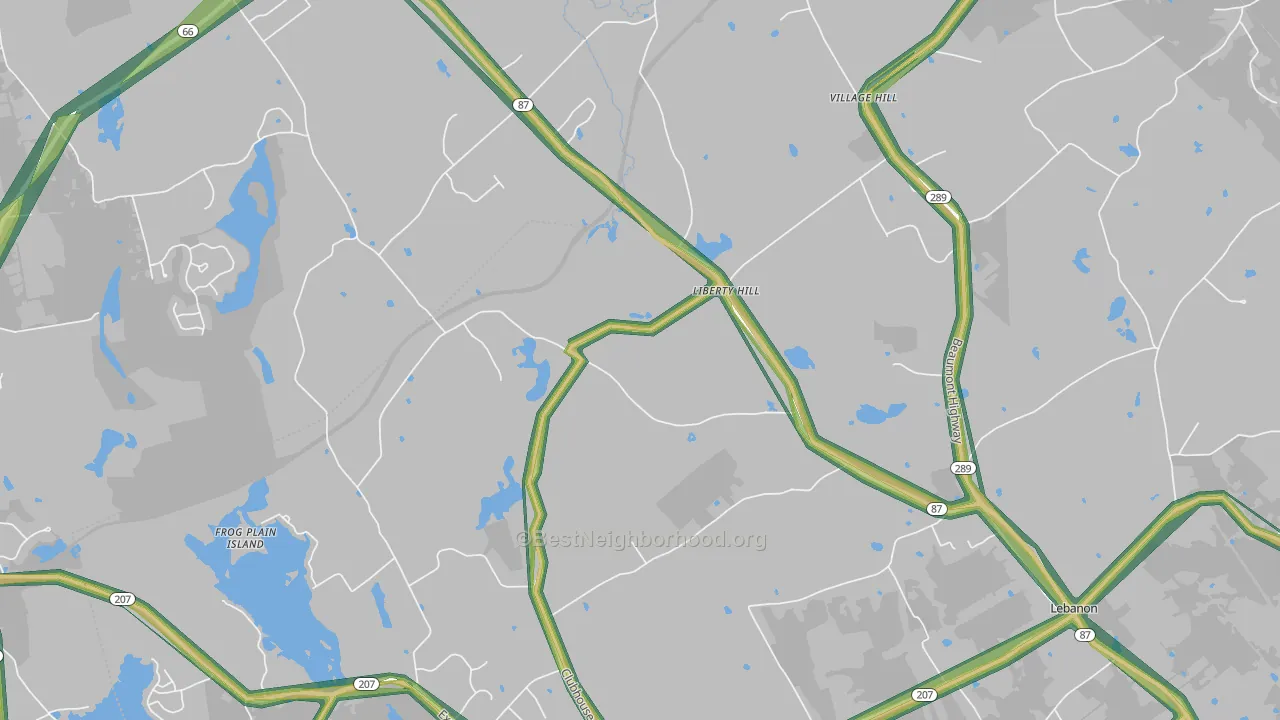 Liberty Hill, CT Map of Noise Levels in Liberty Hill