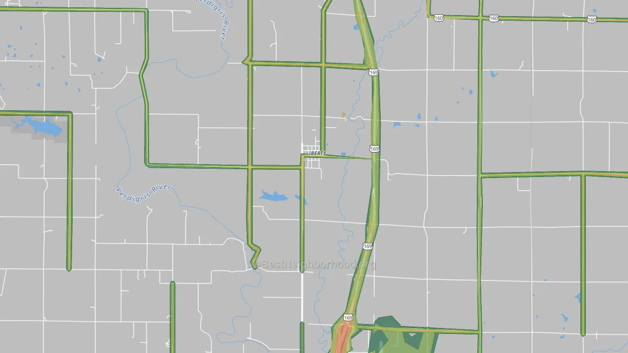 Liberty, KS Map of Noise Levels in Liberty