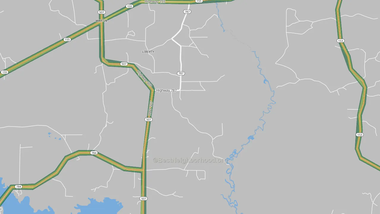 Liberty, LA Map of Noise Levels in Liberty