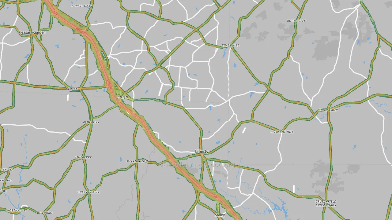 Liberty, NC Map of Noise Levels in Liberty