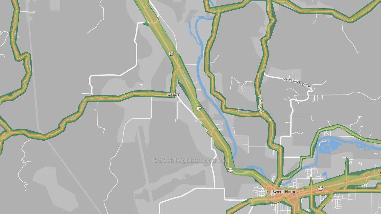 Liberty, OR Map of Noise Levels in Liberty