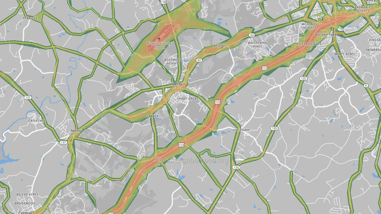 Liberty, SC Map of Noise Levels in Liberty