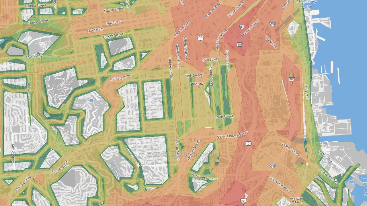 Liberty Street Historic District, San Francisco, CA Map of Noise Levels in Liberty Street Historic District