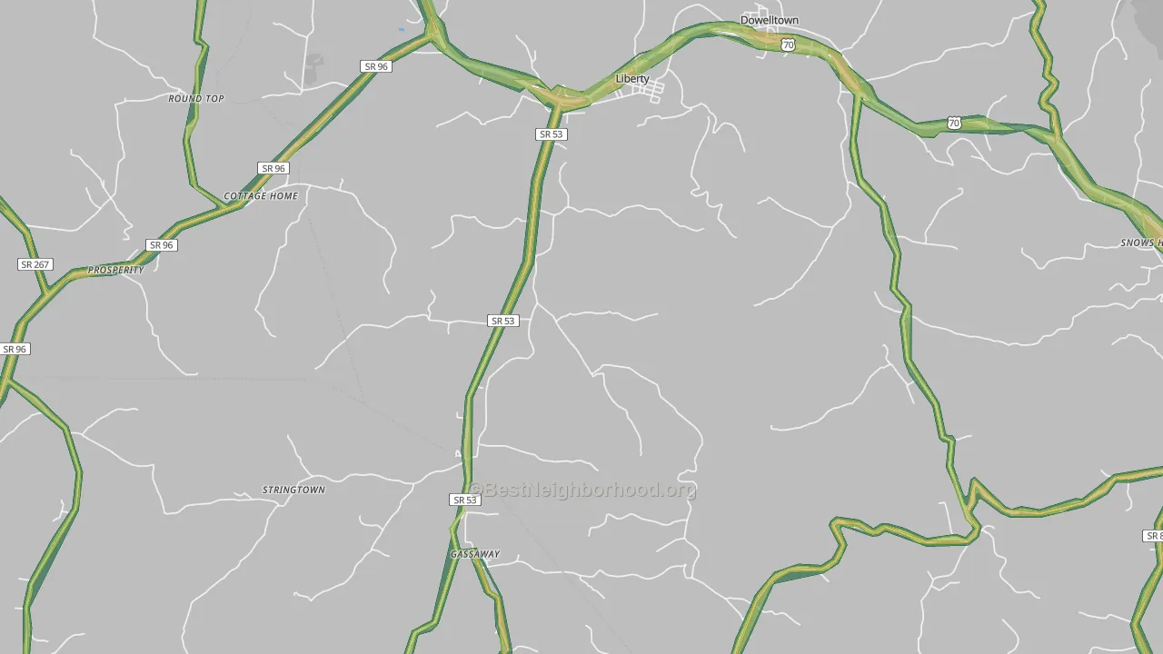 Liberty, TN Map of Noise Levels in Liberty